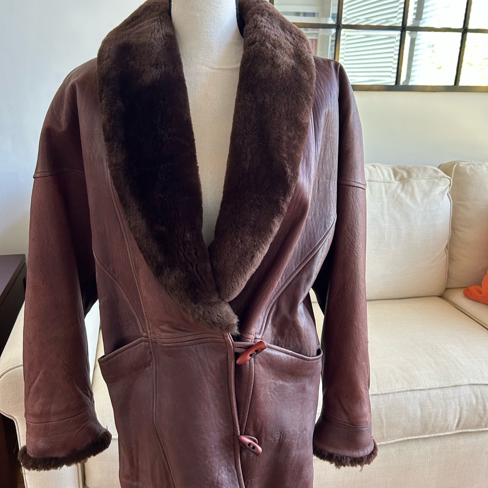 Overland Outfitters Vintage Women's Brown Shearling Leather Long Jacket XS